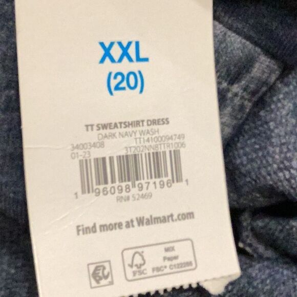 NWT Time and tru indigo blue sweatshirt dress elastic waist XXL - Picture 8 of 8